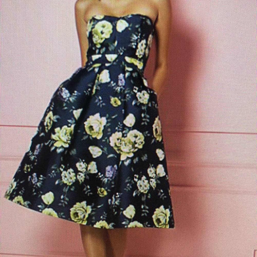 Eva Mendes New York & Company navy floral strapless dress size 16 EUC